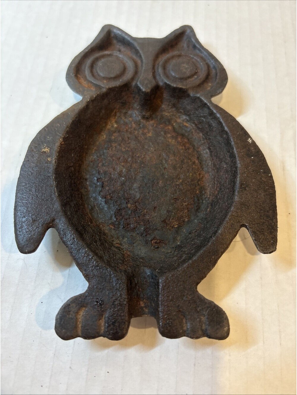 Vintage Antique Cast Iron Owl Cigar Cigarette Ashtray with Original Patina